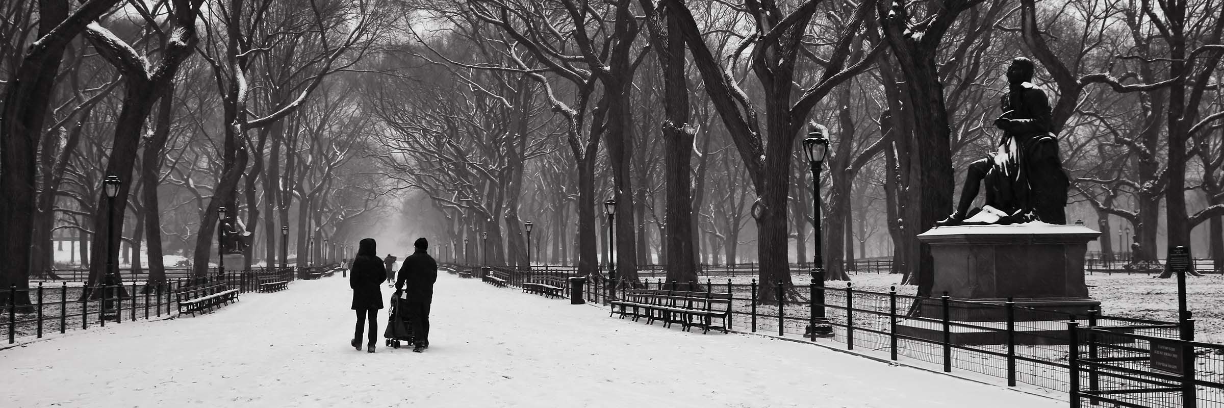 Central Park - The Mall in wintertime in black and white