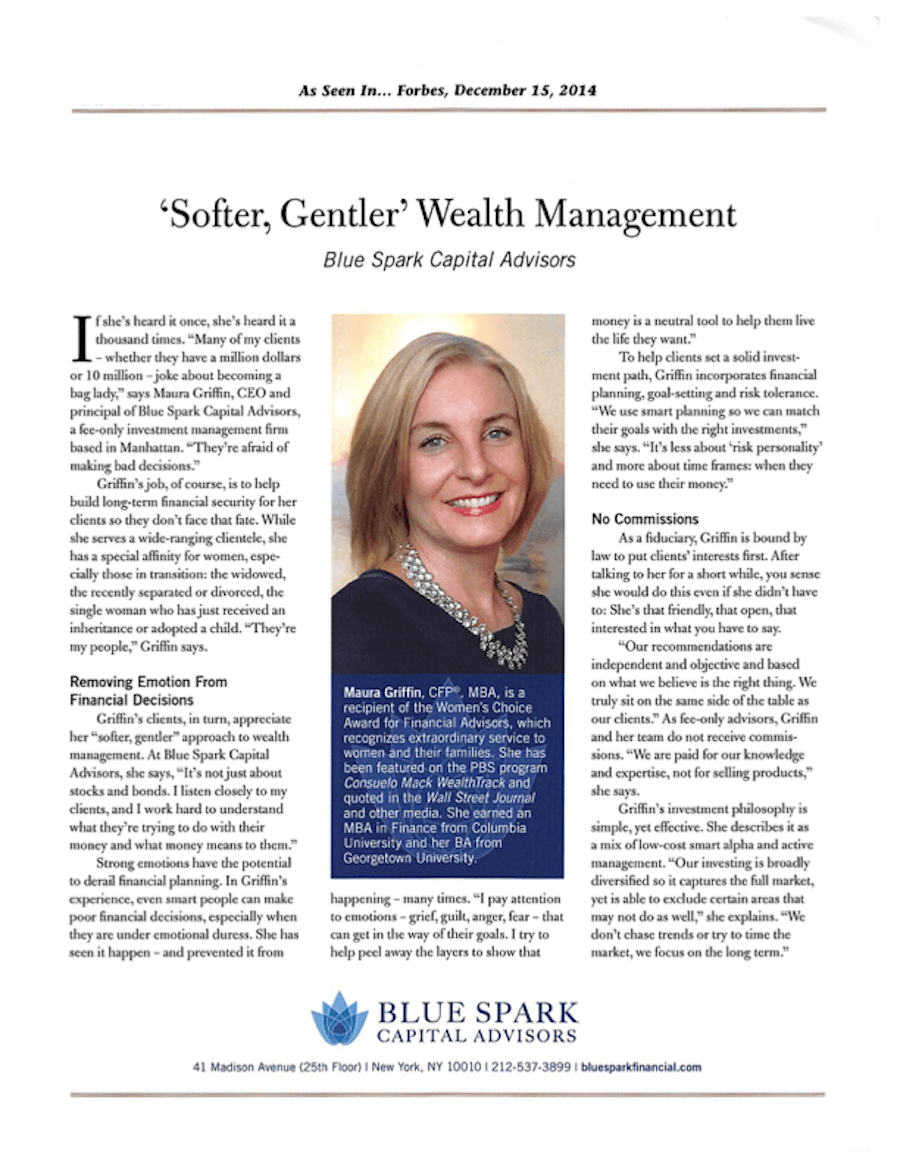 Blue Spark Capital Advisors article in Forbes Magazine